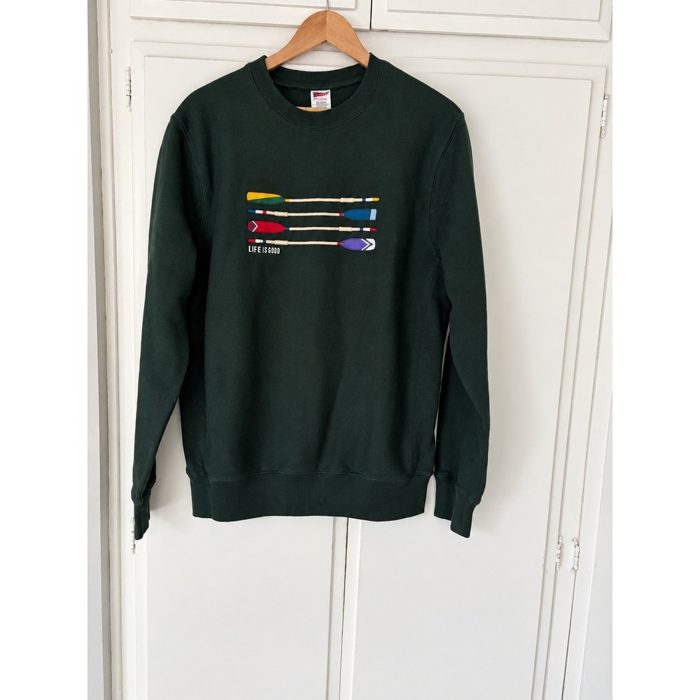 Vintage J.Crew Mens Medium Green Rowing Oars Crewneck Sweatshirt EST 1983 Fleece